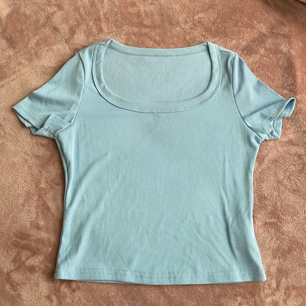 NWOT Small SHEIN Low Cut Baby Blue Ribbed Top